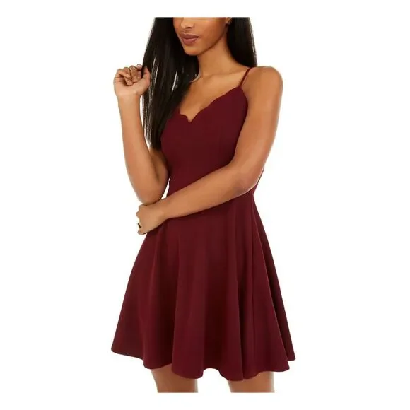 maroon flared dress Blue Multi Scallop Cutout Floral Lace Dress – SSYS